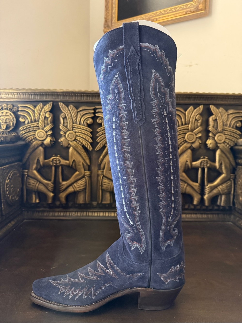 Lucchese Rodeo Exclusive Blazer Navy Blue Suede Tall Western Heeled Boots Sz 7 - Picture 4 of 10
